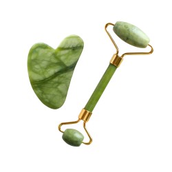 Pack rolo de massagem facial+Gua Sha de jade verde - Zen Arome