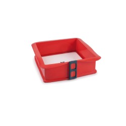 Molde quadrado desmontável silicone platina com base de vidro, 25 cm - Ibili