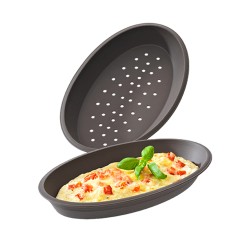 Set 2 moldes perfurados de silicone platina para pizzas, ovalados - Lurch