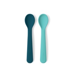 Jogo de 2 colheres para bebés de silicone, cor azul e turquesa - Ekobo