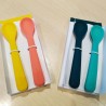 Jogo de 2 colheres para bebés de silicone, cor azul e turquesa - Ekobo