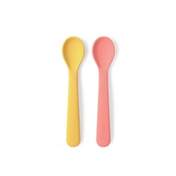 Conjunto de 2 colheres de silicone para bebês, cor coral e amarelo - Ekobo