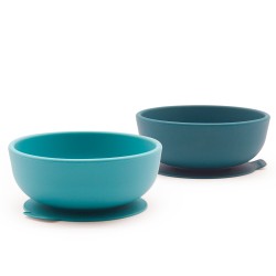 Conjunto de 2 tigelas com ventosa para bebé, cor azul e turquesa - Ekobo