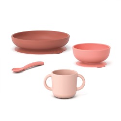 Conjunto de bebé de 4 peças em silicone, coral - Ekobo