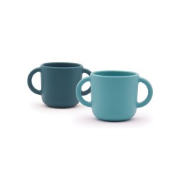 Conjunto de 2 copos para bebés de silicone, turquesa e azul - Ekobo