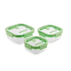 Conjunto de 3 caixas de vidro herméticas, quadradas, com tampa com válvula - Lekue