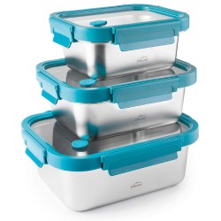 Set de 3 fiambreras herméticas rectangulares de acero inoxidable Etern con tapa de cristal - Lacor