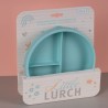 Prato com compartimentos e ventosa para bebê de silicone platina, cor azul - Lurch