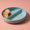 Prato com compartimentos e ventosa para bebê de silicone platina, cor azul - Lurch
