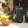 Taza térmica acero inoxidable con pajita, 600 ml, azul - Qwetch