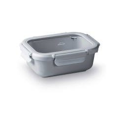Fiambrera hermética de cerámica rectangular con tapa de cristal, 650 ml, gris - Lacor