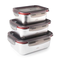 Conjunto de 3 fiambreras herméticas retangulares de aço inoxidável Ecoinox com tampa - Lacor