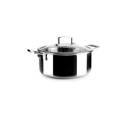 Panela de aço inoxidável com tampa de vidro, tripla camada natural, 20 cm - Ibili
