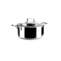 Panela de aço inoxidável com tampa de vidro, triply natural, 22 cm - Ibili