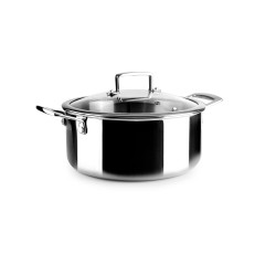 Panela de aço inoxidável com tampa de vidro, triply natural, 26 cm - Ibili