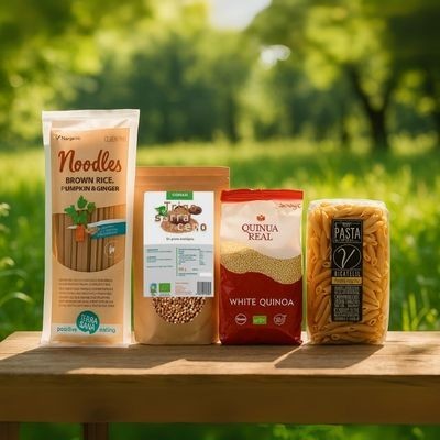 Cereais, massa e leguminosas ecológicas